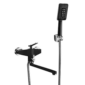 Змішувач для ванни Frap F2257 колір чорний хром довгий вилив і ручний душ на 3 режими