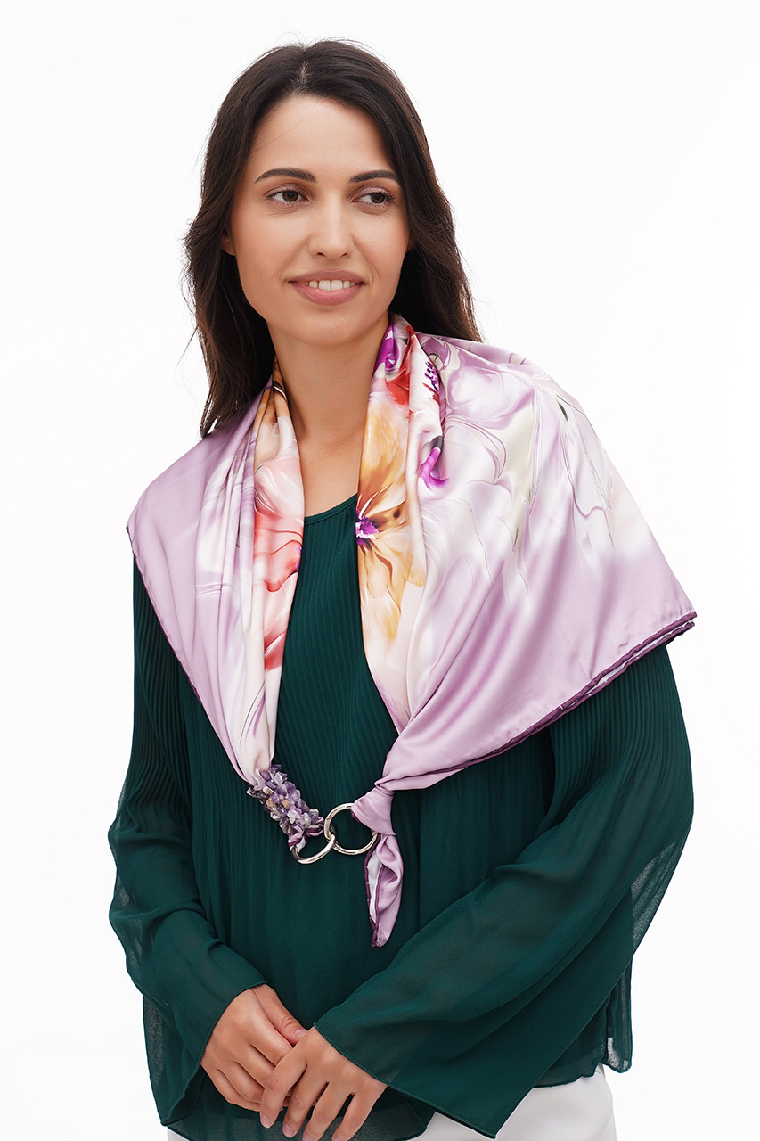 Дизайнерська хустка "Королівська орхідея" від бренда My Scarf, подарунок жінці, прикрашений натуральним каменем