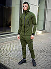 Чоловічий зимовий спортивний костюм хакі однотонний з капюшоном теплий на флісі, фото 2