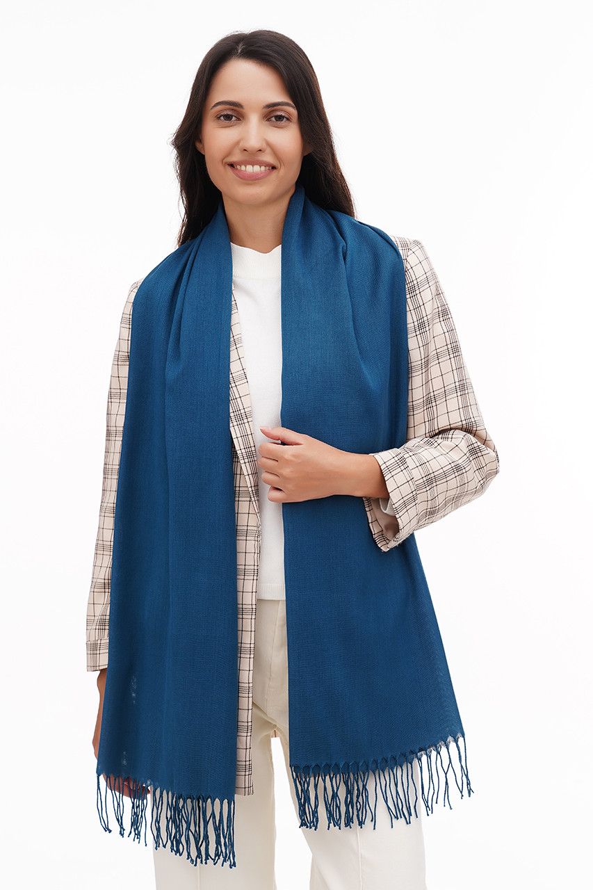 Котоновий синій шарф, великий жіночий шарф, фото 1