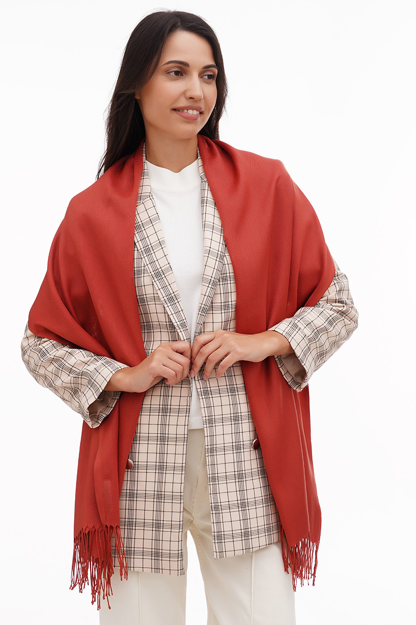 Котоновий червоно-рудий шарф, великий жіночий шарф, фото 1