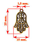 Підвіска Кулон Долонька, Метал Колір Бронза, 25*15*2 мм, Вушко 1,5 мм Рукоділля, Фурнітура Біжутерія, фото 2