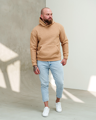 Чоловіче худі з капюшоном для зими, Чоловіче худі тепле зимове стильне м'яке з кишенею на хлопця чоловіка, фото 3