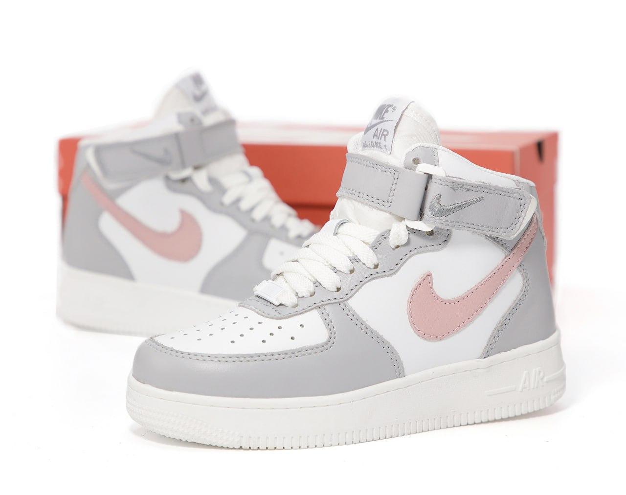 Зимові Жіночі Кросівки Nike Air Force 1 Winter Grey White Pink (Хутро) 36-37-38-38.5-39-40-41