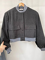 Кашемировый женский бомбер на кнопках, демисезонная куртка кашемир с карманами повседневная