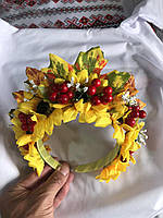 Вінок на голову жовті квіти з каліною. Вінок Осінь.