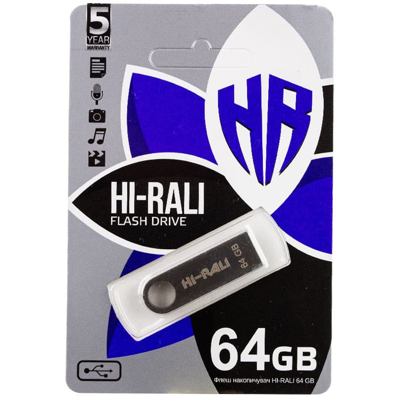 Флеш накопичувач USB Hi-Rali Shuttle 64 GB Чорна серія Чорний