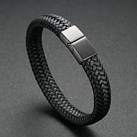 Мужской кожаный браслет, классический черный высокое качество