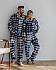 Тепла зимова фланелева чоловіча піжама двійка штани та сорочка одяг для дому, колір чорно-блакитний, фото 6