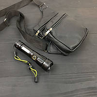 Подарочный набор 2В1! Сумка кожаная + профессиональный фонарь: ZE-941 POLICE BL-X71-P50