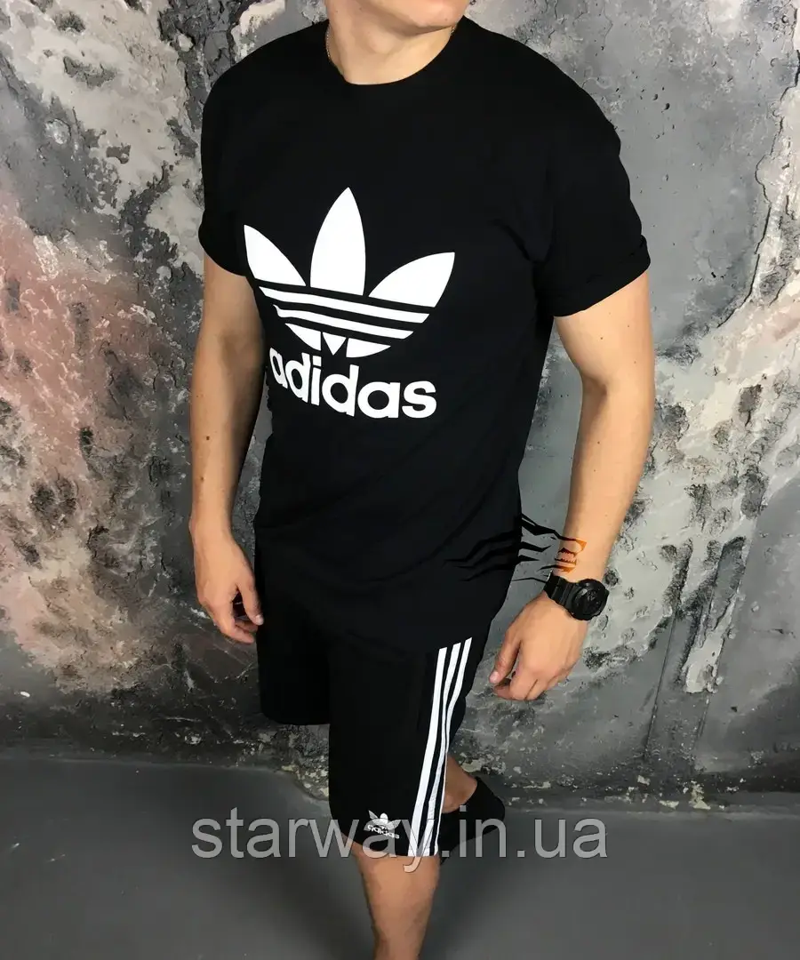 Чорна футболка adidas white logo