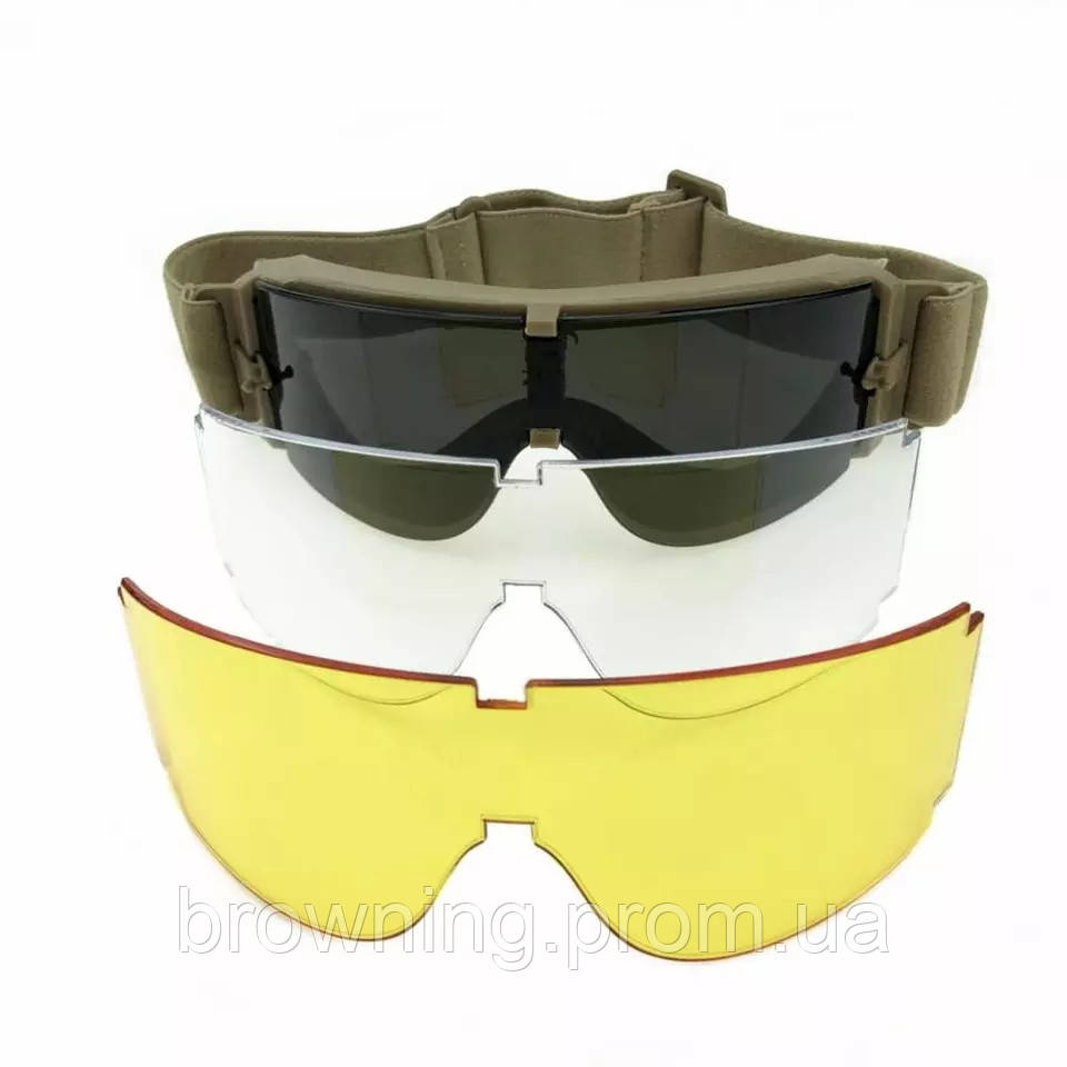 Тактические очки маска со сменными линзами оливковые - фото 2 - id-p1989131013
