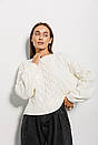 Светр жіночий в'язаний оверсайз з візерунком молочний Modna KAZKA MKAR102144-1, фото 2