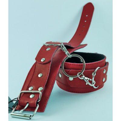 Окови із заклепками БДСМ із натуральної шкіри червоного кольору Scappa Кайф, фото 1