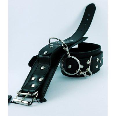 Окови із заклепками БДСМ із натуральної шкіри чорного кольору Scappa Кайф, фото 1