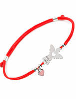 Серебряный браслет Family Tree Jewelry Line вдохновляющий на красной шелковой нити Ангел с крыльями и надписью