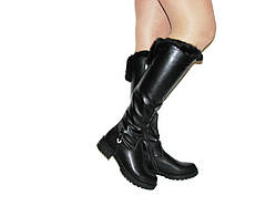 Зимові чорні ботфорти на підлітка екошкіра розмір 34 35 36