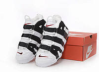 Мужские зимние кроссовки Nike Air More Uptempo White Black Red Fur (Найк Аир Море) Бело-черно-красные