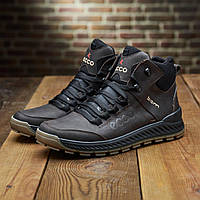 Чоловічі зимові шкіряні черевики кросівки (натуральна шкіра) коричневі на хутрі, чоловіче взуття на зиму, розмір 40 41 42 43 44 45