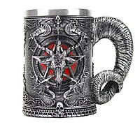 Чашка череп, кружка Baphomet с рогами, пентаграмма, Бафомет, сатана, скелет, чашка дьявол, кружка с рогами,