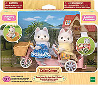 Набор фигурок близнецы хаски на велосипеде Сильваниан Sylvanian families Calico Critters Husky CC1978 оригинал