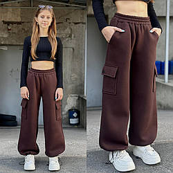 Стильні теплі штани парашути — карго для дівчаток, тринитка, фліс, розміри на зріст 128 — 160 + відеообзор