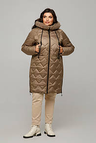 Тепла зимова стьобана куртка великий розмір 52 54 56 58 60 Тоня капучіно