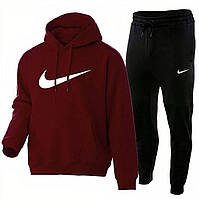Зимний мужской спортивный костюм Nike на флисе Худи + Штаны Бордовый, S