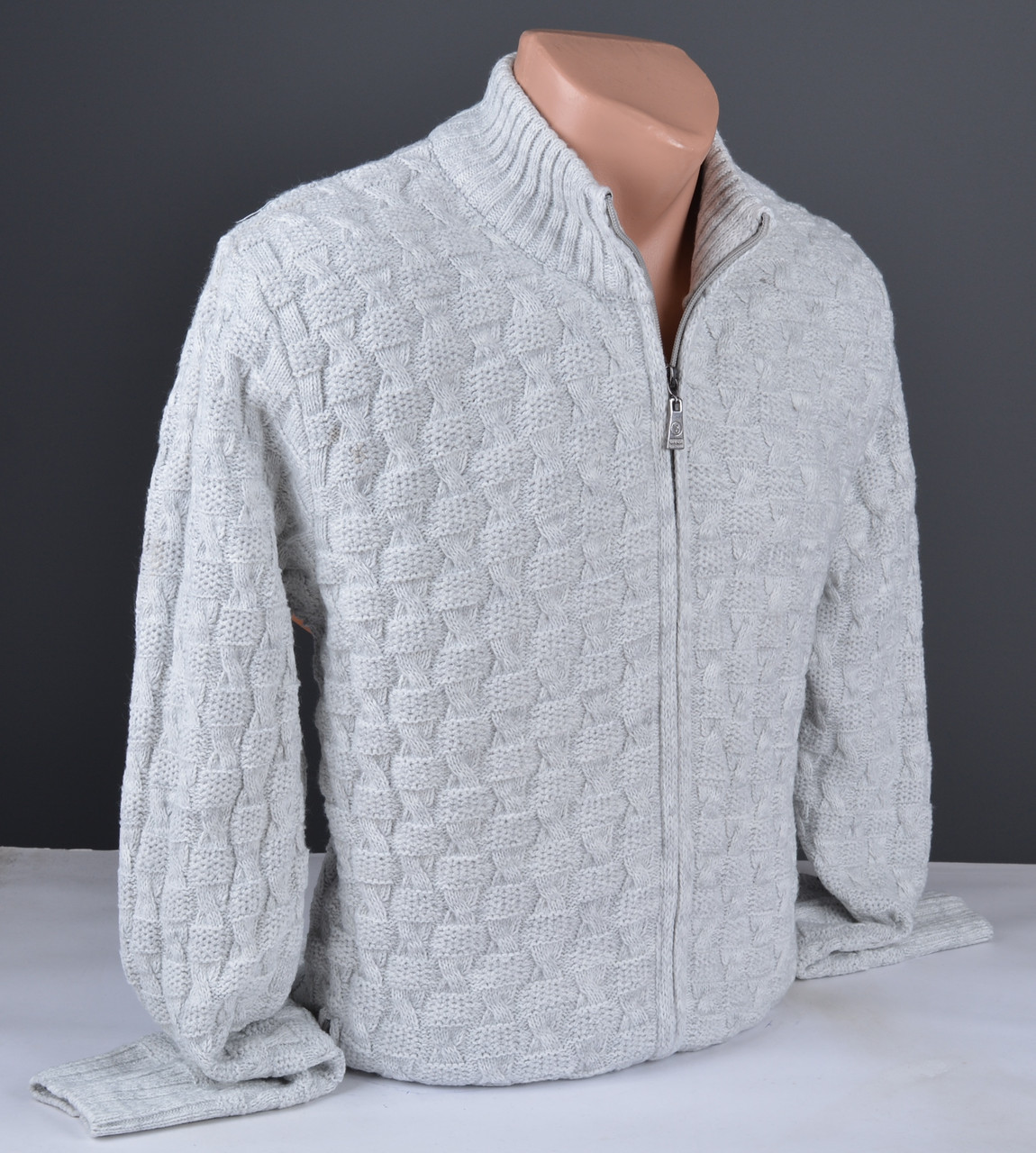 Чоловічий теплий светр на блискавці світло-сірий | Чоловіча кофта на блискавці Туреччина 7182