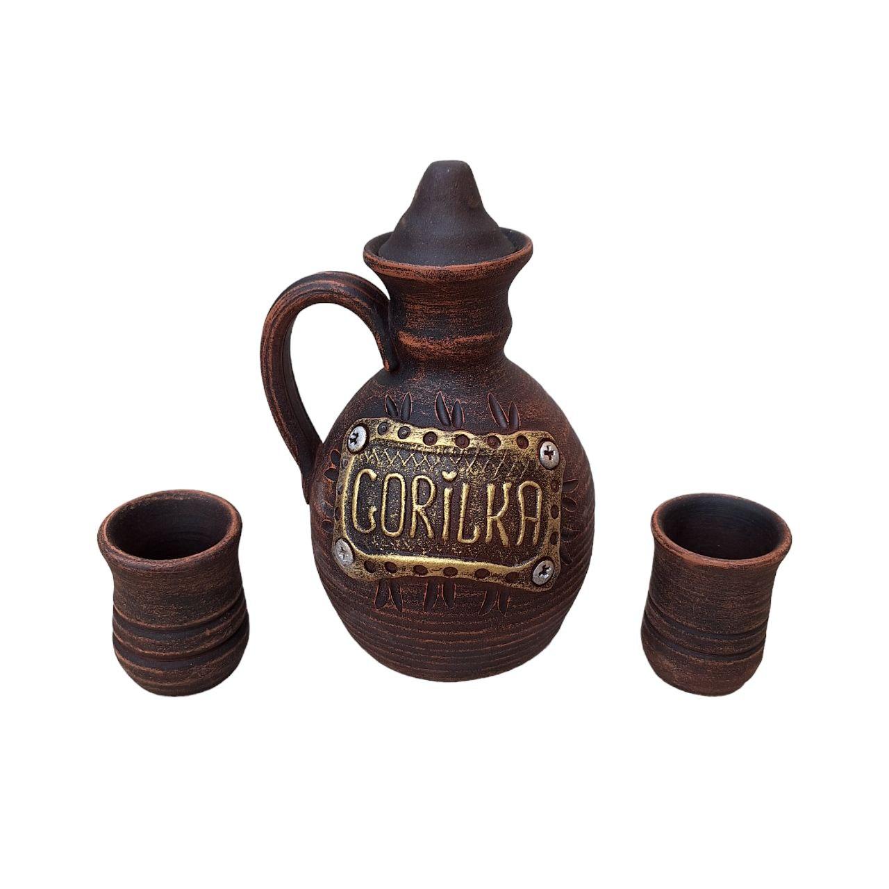 Набір "Gorilka" Графин Керамічний з червоної глини 500 мл та чарками - для напоїв, фото 1