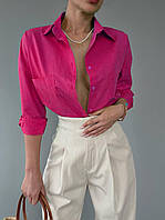Женская базовая рубашка, удлиненная, в оверсайз стиле, малина
