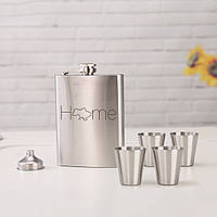 Набір фляга сталева з чарками "Home" лазерне гравіювання EN