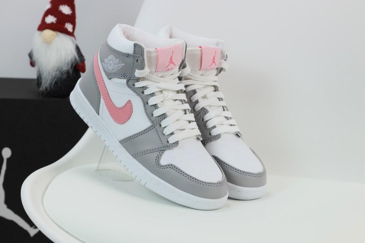 Зимові Жіночі Кросівки Nike Air Jordan 1 Winter Grey White Pink (Хутро) 36-37-38-39-40