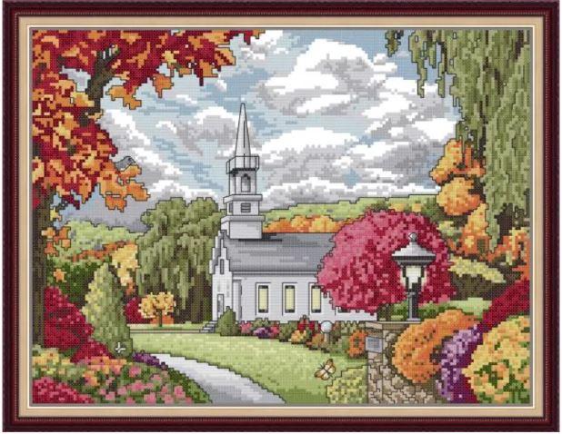 Набір для вишивання за нанесеною на канву схемою "Manor in Autumn". AIDA 14CT printed, 38*30 см