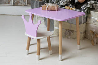 Столик дитячий прямокутний зі стільчиком Корона 46х60х45 см Фіолетовий/Білий (240912)