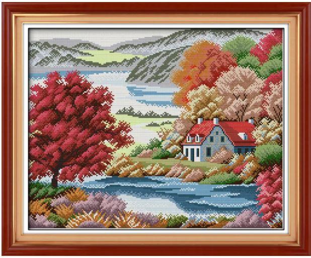 Набір для вишивання за нанесеною на канву схемою "Red maple homeland".AIDA 14CT printed, 46*38 см