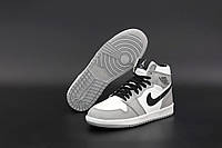 Зимние Женские Кроссовки Nike Air Jordan 1 Winter Grey Black White (Мех) 36-37-38-39-40-41