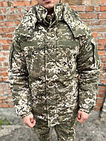 Бушлат армейский зимний пиксель с капюшоном саржа Тактическая военная зимняя утепленная куртка на синтепоне