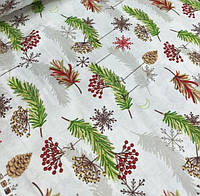 Ткань фланель 240 см сердечки веточки ели шишки новогодняя для постельного белья пеленок
