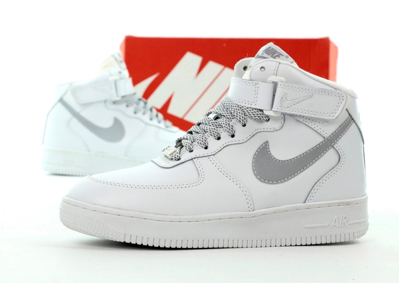 Зимові Жіночі Кросівки Nike Air Force 1 White Reflective(Хутро) 38-39-41