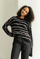 Черный свитер женский свободного прямого кроя хорошего качества теплый красивый джемпер