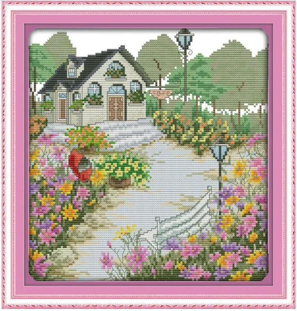 Набір для вишивання за нанесеною на канву схемою "Flowers shed (3)" .AIDA 14CT printed, 30*31 см