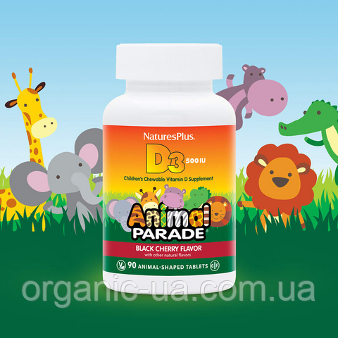 Парад тварин вітамін д3 для дітей жувальний 500 мЕ NaturesPlus Animal Parade 90 шт., дитячий вітамін д