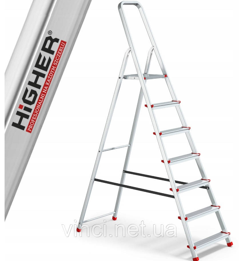Драбина одностороння алюмінієва HIGHER 7-ступнева до 125кг Стремянка, фото 1