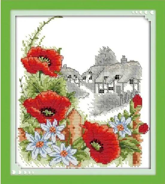Набір для вишивання за нанесеною на канву схемою "Summer poppy". AIDA 14CT printed, 21*26см