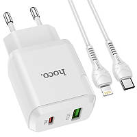 Адаптер сетевой HOCO Type-C to Lightning Cable Favor dual port N5 |1USB/1Type-C, PD20W/QC3.0, 3A| (Safety