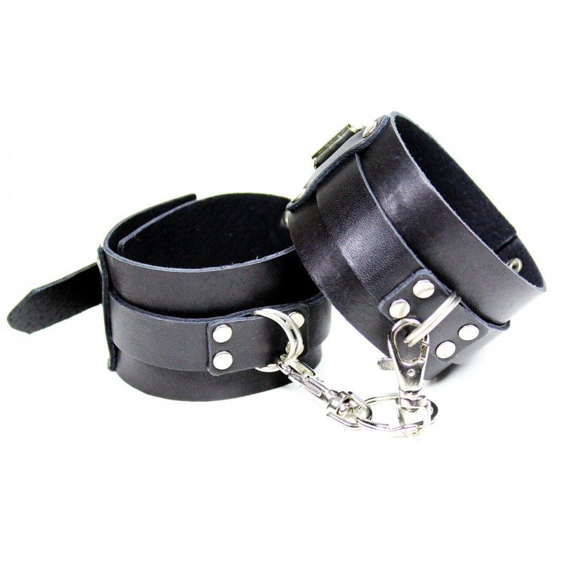 Окови на ланцюжку БДСМ із натуральної шкіри чорного кольору Scappa Кайф, фото 1