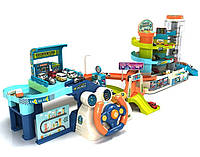 Дитячий великий ігровий автотрек парковка 2в1 розвиваючий Підсвічування мелодії 6 машинок Дитячі автотреки