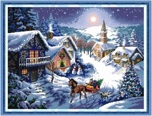 Набір для вишивання за нанесеною на канву схемою "Dusk in the snow". AIDA 14CT printed, 53*41 см