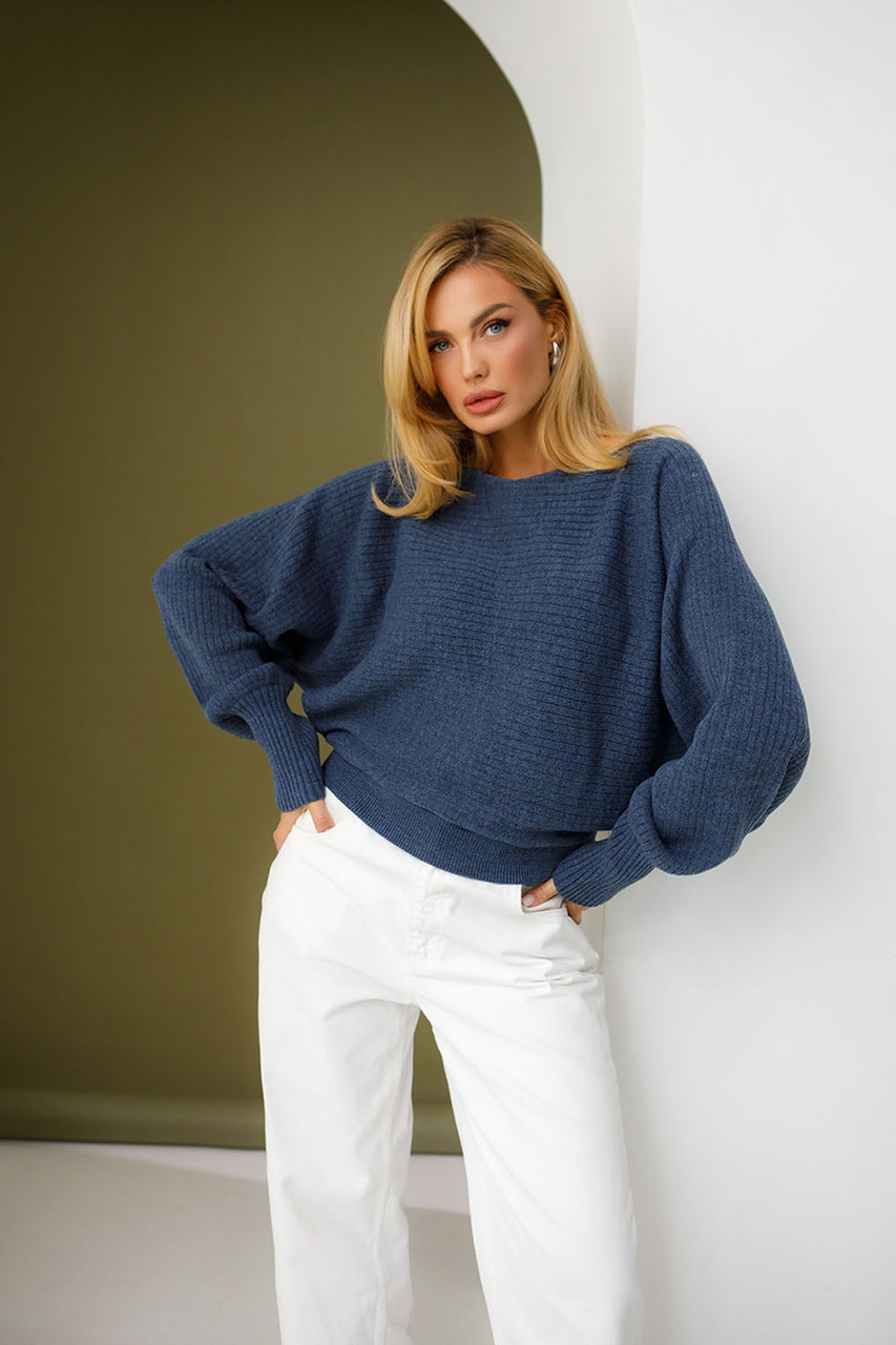 Тонкий светр "летюча мишка" індиго